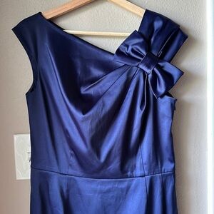 ELIZA J Blue Bow Shoulder Satin Midi Dress